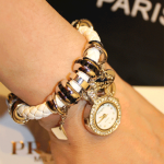 Girls Weave Leather Diamond Bracelets Watch